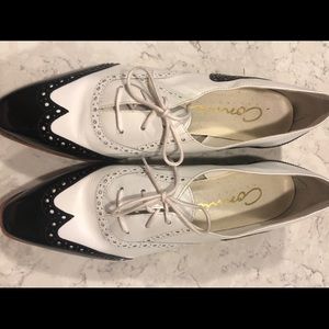 vintage Black White Women Flat Shoe Oxford Leather
